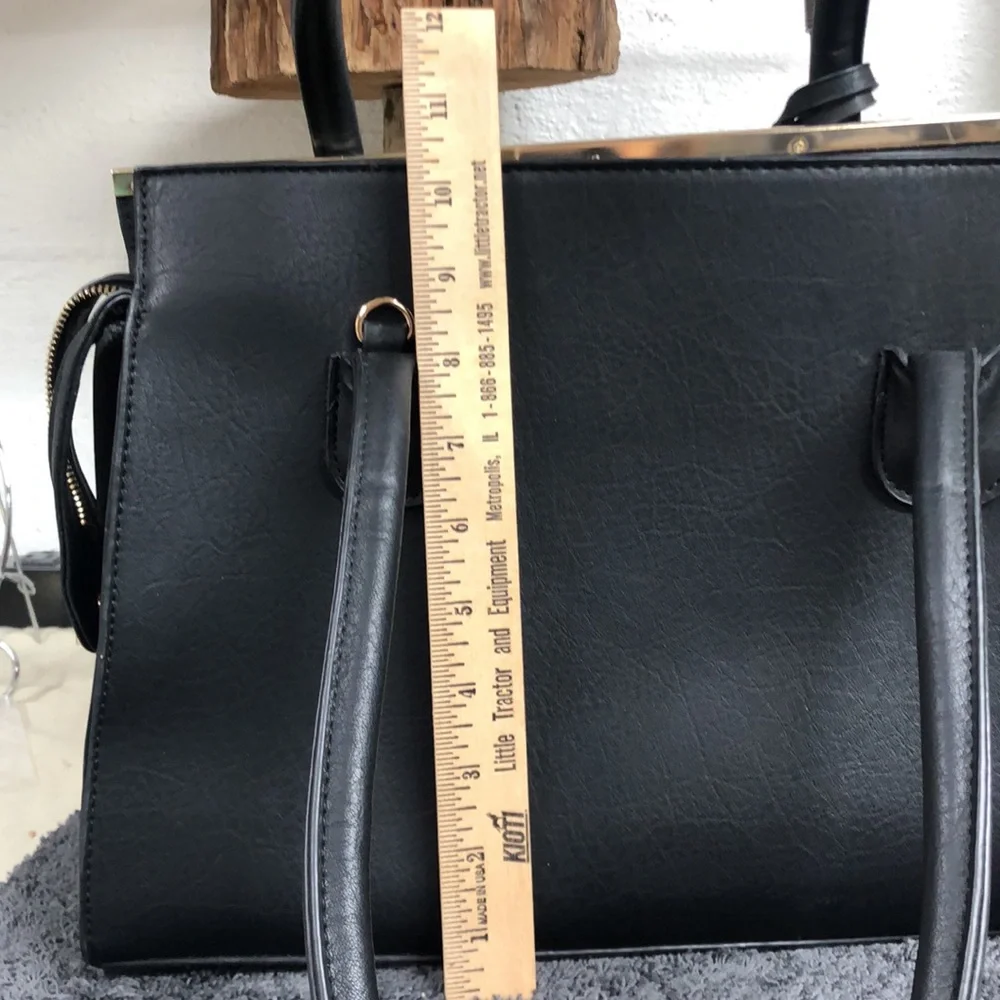 Black leather Satchel with matching wristlet‎ new without tags